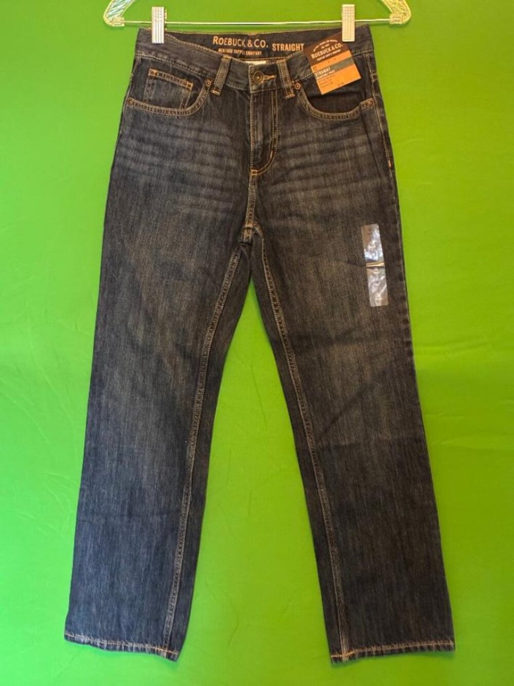 NWT Roebuck & Co. Boys Sz 12 Med. Wash Adjustable Waist Blue Jeans Straight Fit